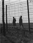 Prisoners of War Camp - Polish Army Girls - guards silhouetted behind barbed wire 7 May 1945