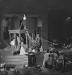 National Film Board of Canada camera crew at work in the theatre tent filming its production "Stratford Adventure", about the Stratford Shakespearean Festival 1953.