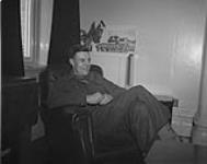 Lieutenant-Colonel Cecil Merritt, V.C., Commanding Officer, South Saskatchewan Regiment, who was captured at Dieppe on 19 August 1942, at No.1 Canadian Reception Depot (Canadian Army Miscellaneous Units) upon returning from Germany. Crookham, England, 21 April 1945 April 21, 1945.