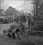 German civilians hauling body of German soldier 8 Apr. 1945