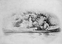 Sir John Glover, Governor of Newfoundland, and Lady Glover with their dog Fogo in a canoe ca 1877 - 1885
