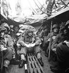 Infantrymen of the 1st Battalion, The Canadian Scottish Regiment, in a Landing Craft Assault (LCA) of the Landing Ship Infantry (LSI(M)) H.M.S. QUEEN EMMA during Exercise FABIUS, England, ca. 29 April - 4 May 1944 [ca. April 29 - May 4, 1944].