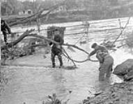 Personnel of the Canadian Army clearing away debris in the aftermath of Hurricane Hazel Nov. 1954