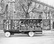 Van carrying exhibition promoting trade with and immigration to Canada 1920-1930