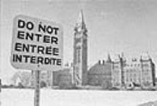 Bilingual road sign in front of Parliament buildings 1968