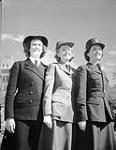 Unidentified members of The Women's Royal Canadian Naval Service (W.R.C.N.S.), the Canadian Women's Army Corps (C.W.A.C.) and the Royal Canadian Air Force Women's Division (WD) on Parliament Hill, Ottawa, Ontario, Canada, July 1943 July 1943.