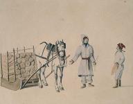 Deux habitants, avec cheval et traîneau chargé de bois 1835