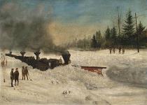 Snowplough on a train, Canada 1877