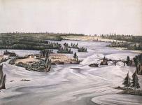 Les chutes de la Chaudière et le pont sur la rivière Outaouais, Bytown (Ottawa) January, 1839