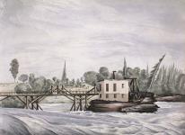 Bridge and Toll House at the Chaudiere Falls, Bytown (Ottawa) Mars 1839