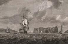 A View of the Pierced Island, a remarkable Rock in the Gulf of St. Lawrence.. November 5, 1760.