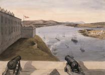 View from near the Officer's Barracks Citadel, Quebec - Cap Tourment, Island of Orleans and Point Levi 1840