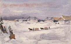 Le pont Dorchester sur la rivière Saint-Charles, Québec 1842
