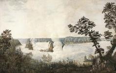 Vue des rapides et des chutes Niagara depuis les hauteurs de Chippewa, où se trouve un campement de Sénécas 1804