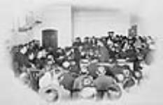 Louis Riel s'adressant au jury durant son procès pour trahison 1885.