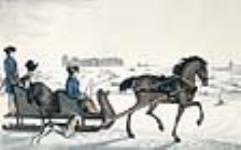 Le gouverneur de la rivière Rouge conduisant sa famille sur la rivière dans une carriole tirée par des chevaux 1825