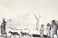 Indien de la tribu des Saulteux voyageant avec sa famille en hiver près du lac Winnipeg 1825