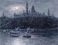 Les édifices du Parlement vus de la rivière, au clair de lune, Ottawa ca. 1910