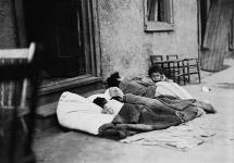 Sleeping on sidewalk on Centre Street July 1903
