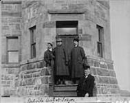 Outside Cabot Tower, Signal Hill, St. John's, Nfld. Marconi in centre 12 Dec. 1901