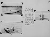 Album page depicting Inuit women fishing, seal hunting and white porpoise left on shore ca. 1925 - 1935