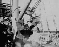 Dr. Robert Bell aboard S.S. DIANA during the Wakeham Expedition - man on left is H.T. Ford, the interpreter 1897