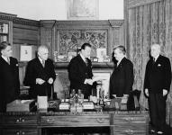 Viscount Alexander of Tunis, Governor General of Canada, receiving the Bill concerning the terms of the union of Newfoundland with Canada 1949