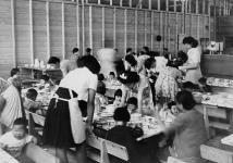 Children's dining room, Building "A", B.C. Security Commission, Hastings Park Clearing Station 15 July 1942