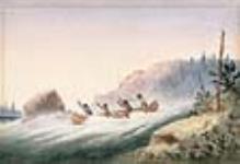 Canoe Shooting the Rapids, Canada East, ca 1860
