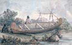 Canot échoué, à l'extrémité nord des rapides Pechaunigum, sur la rivière Nipigon ca. 1870
