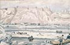 Traversée du fleuve Saint-Laurent en hiver à Québec, au Bas-Canada 1836