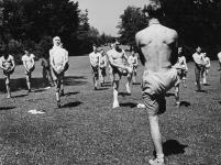 Plastic surgery patients exercising at the Young Division of the Hamilton Convalescent Hospital 1944