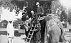 Hon. W.L. Mackenzie King preparing to ride on an elephant 25 Jan. 1909