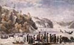 Pique-nique sur le fleuve Saint-Laurent en hiver, aux chutes Montmorency ca. 1820-1840