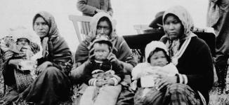Three proud mothers with their prize winning babies. Picture taken at Trout Lake during Treaty 9 payments on July 1929 July 1929