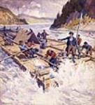 The first lumber raft down the Ottawa river, 1806, ca. 1930