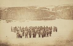 Group of Inuit playing their National Game of Ball ca. 1865