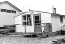 Exterior view of the Eskimo Co-op bakery in Cape Dorset, N.W.T July 1961.