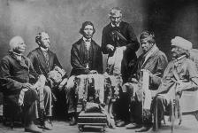 Iroquois Chiefs from the Six Nations Reserve reading Wampum belts in Brantford, Ontario September 14, 1871.
