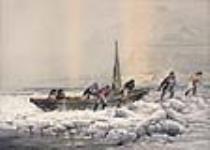 Hommes tirant un bateau à travers les glaces 1865-1907