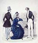 Gravure de mode de " Le Bon Ton. Journal des Modes " : deux hommes et une femme vêtus à la mode cavalière 1839