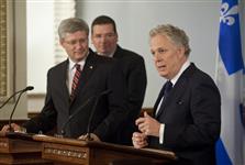 [Prime Minister Stephen Harper and Jean Charest, Premier of Quebec, announce an agreement on sales tax harmonization in Québec City] 30 September 2011