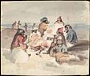 Voyageurs around a campfire ca. 1845