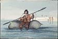 Homme pagayant à bord d'une embarcation en peau de morse ca. 1830
