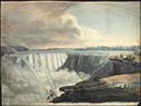 Vue du bras ouest des chutes Niagara depuis Table Rock, en montant la rivière et au-dessus des rapides ca. 1815