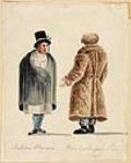 Femme indienne et homme portant un manteau en peau de bison ca. 1835
