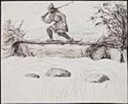 Hunter Crossing a Log Bridge ca. 1838-1842