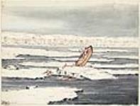 Canot traversant le fleuve entre Quévec et Lévis en hiver n.d.