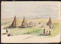 Our lunch Camp (camp with Children, Teepees and Carts) ca. 1873-1874