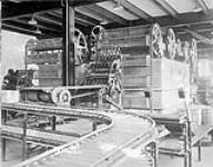 Dawes Brewery: interior view showing factory's machinery ca. 1920s
